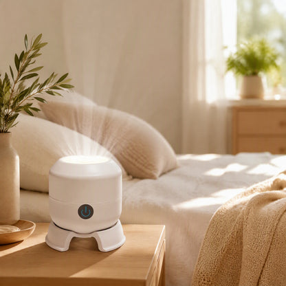 Snowbeam™ Snowflake Projection Lamp in a calm home setting