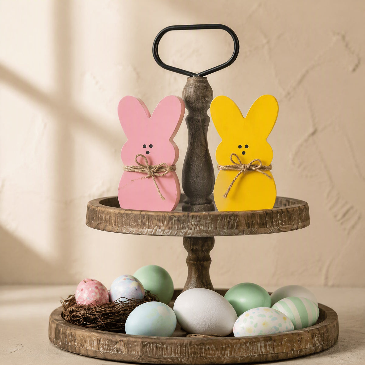 Bunnywood™ Wooden Easter Bunny Desktop Decoration, material and detail close-up