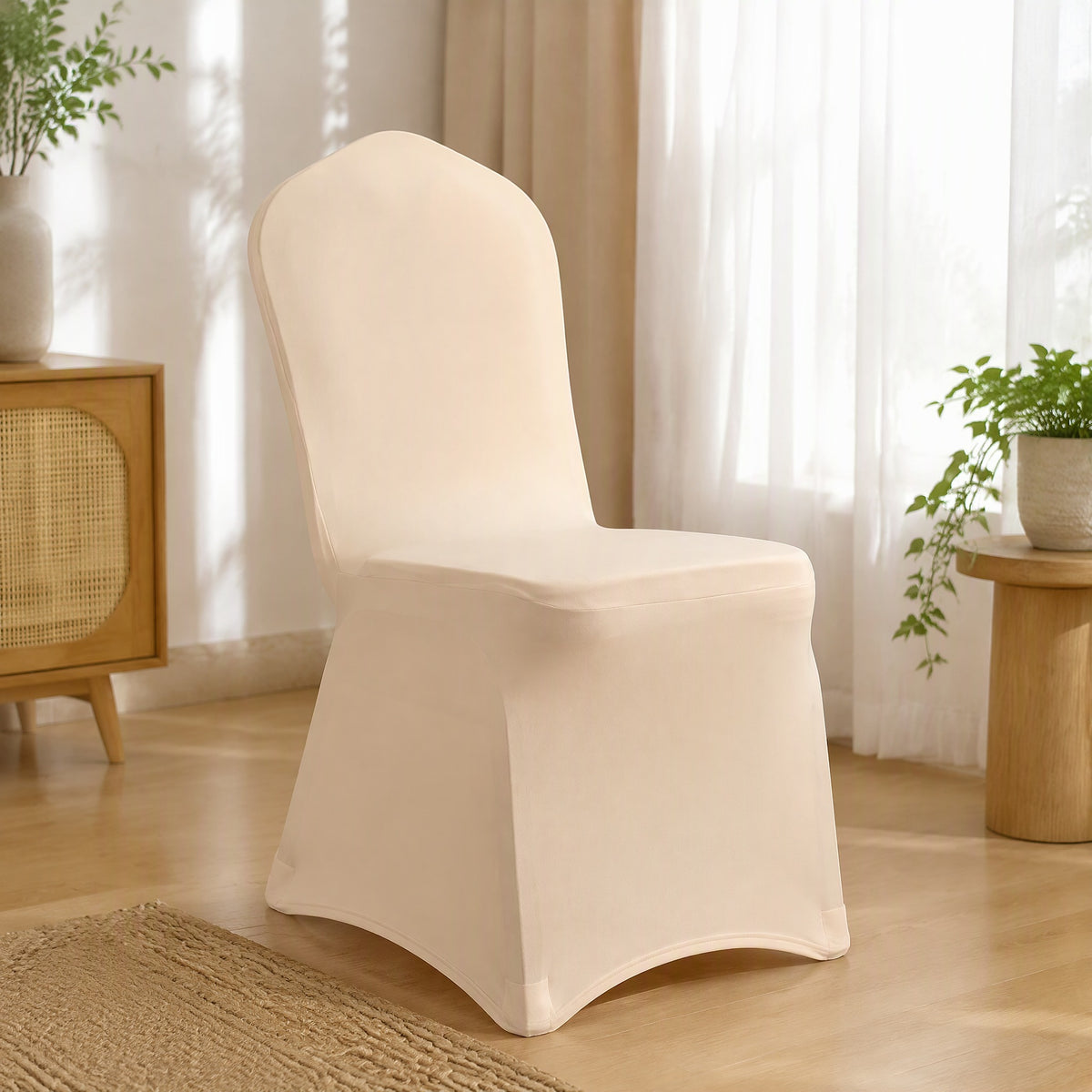 Vowdrape™ Polyester Elastic Wedding Chair Cover in a calm home setting