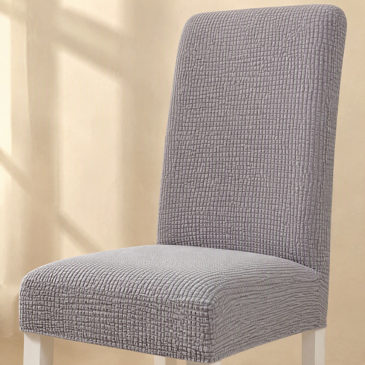 Seatdrape™ Polyester Dining Chair Cover, material and detail close-up