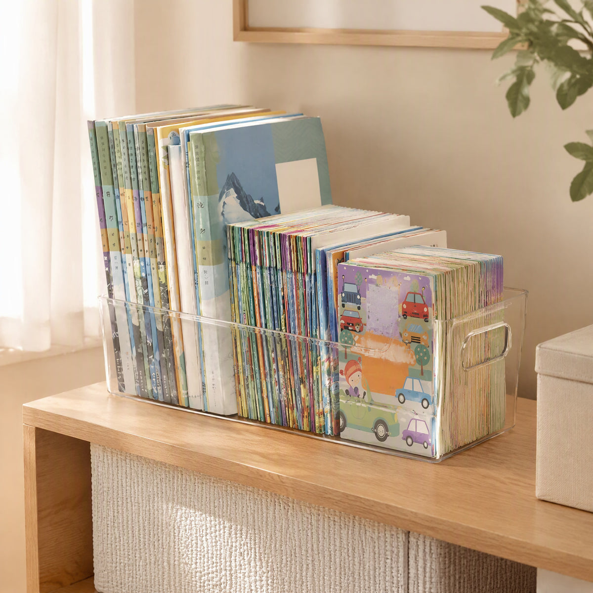 Bookbin™ PET Plastic Book Storage Box in a calm home setting