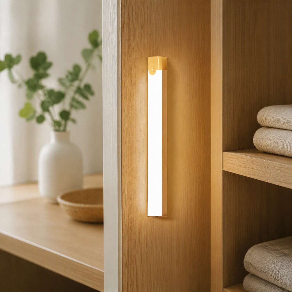 Nookbeam™ LED Motion Sensor Cabinet Light in a calm home setting