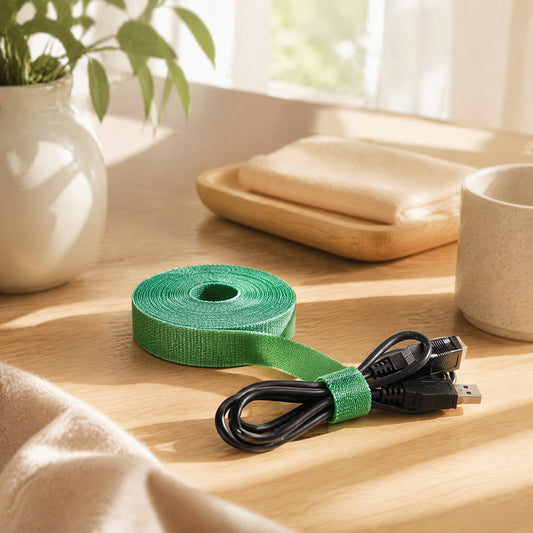 Tieflex™ Cuttable Velcro Cable Tie Roll in a calm home setting