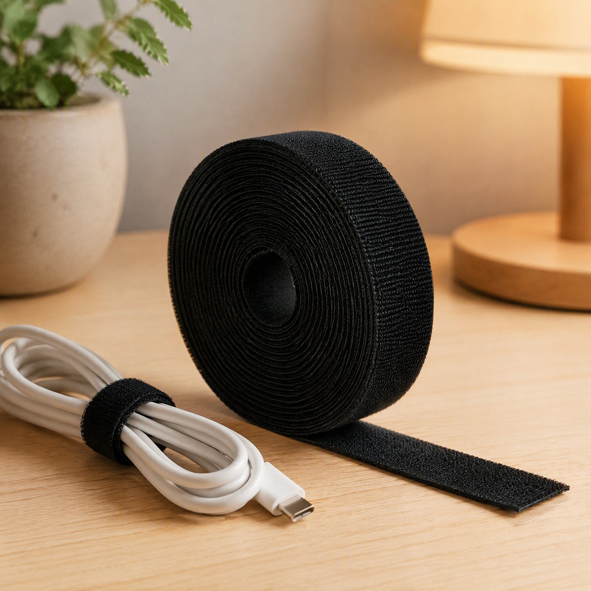 Tieflex™ Cuttable Velcro Cable Tie Roll, styled close view