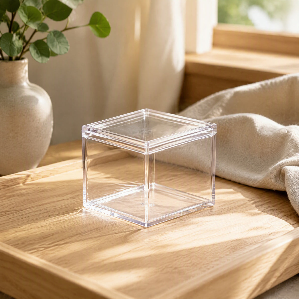 Viewlatch™ Transparent Plastic Storage Box With Lid in a calm home setting