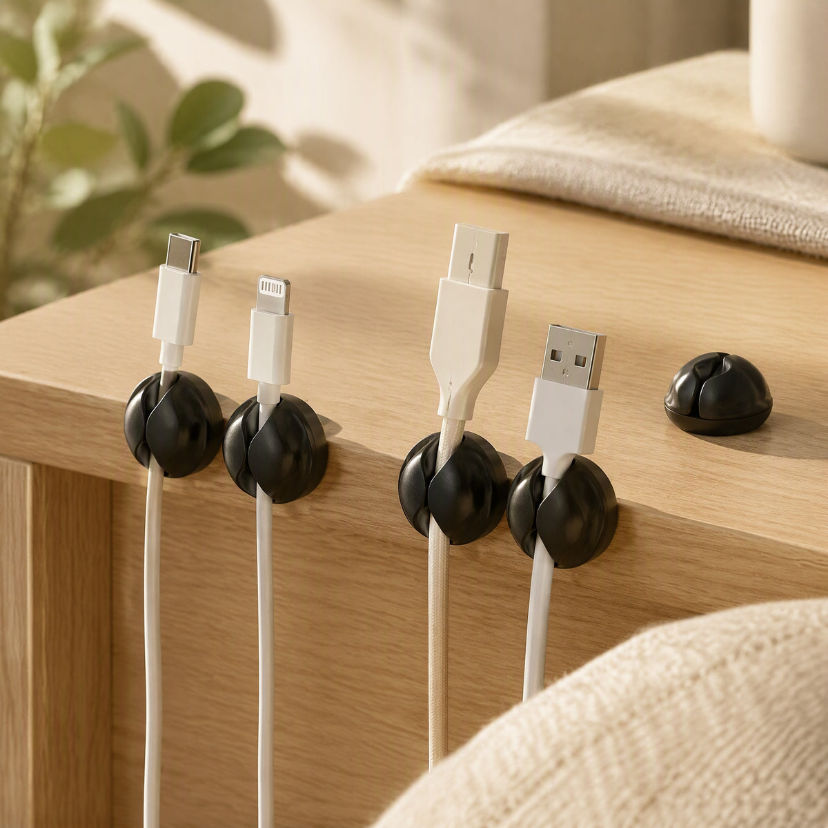 Cabletack™ Adhesive Data Cable Holder in a calm home setting
