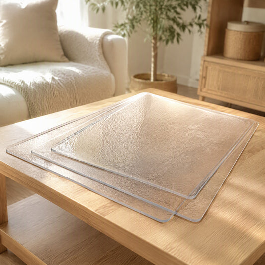 Clearmat™ Transparent PVC Coffee Table Mat in a calm home setting