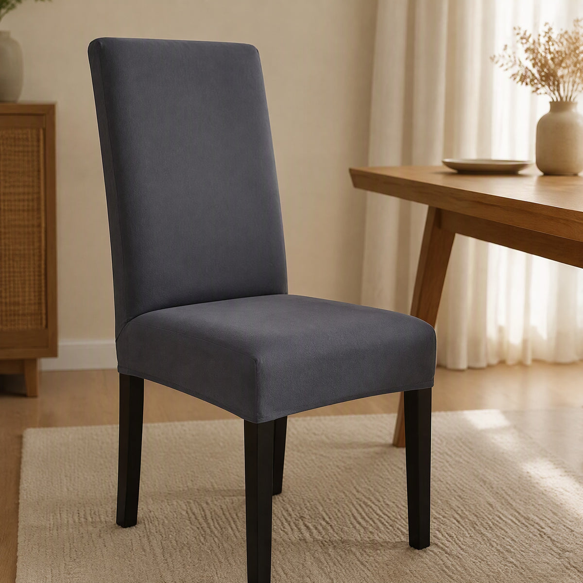 Chairhug™ Elastic Polyester Chair Cover, styled close view