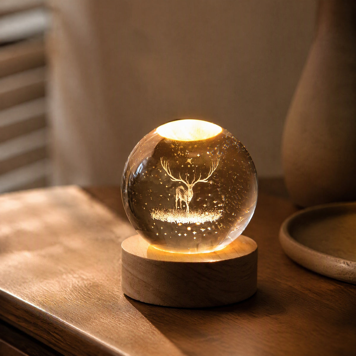 Gemglow™ White Crystal Ball Night Light, styled close view