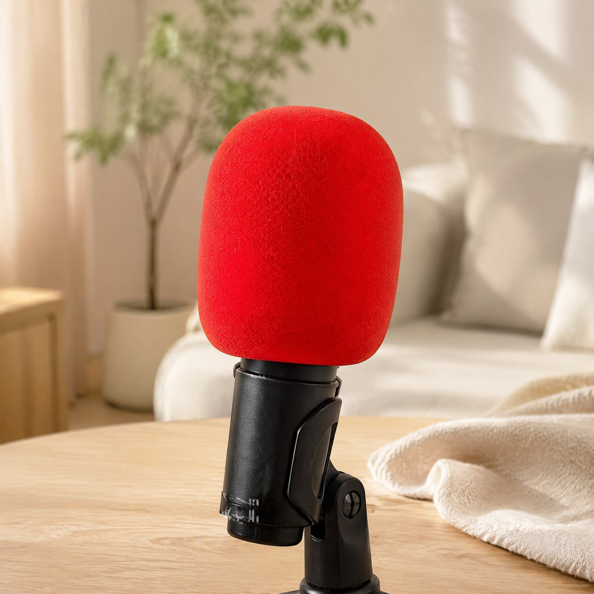 Micmuff™ Sponge Microphone Cover in a calm home setting