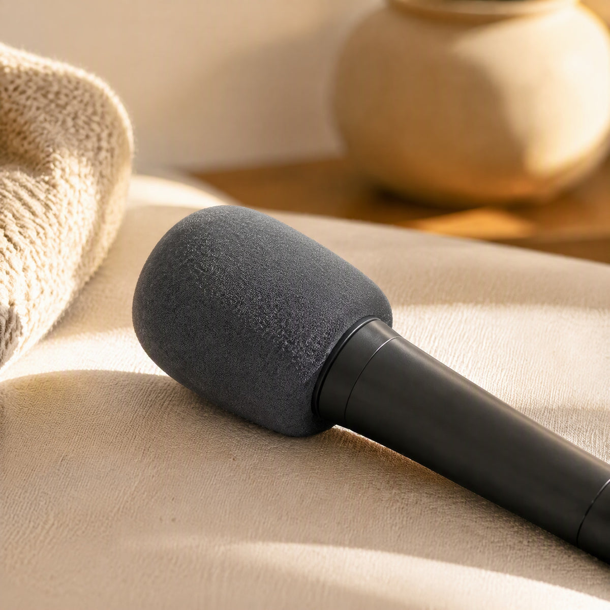 Micmuff™ Sponge Microphone Cover, styled close view