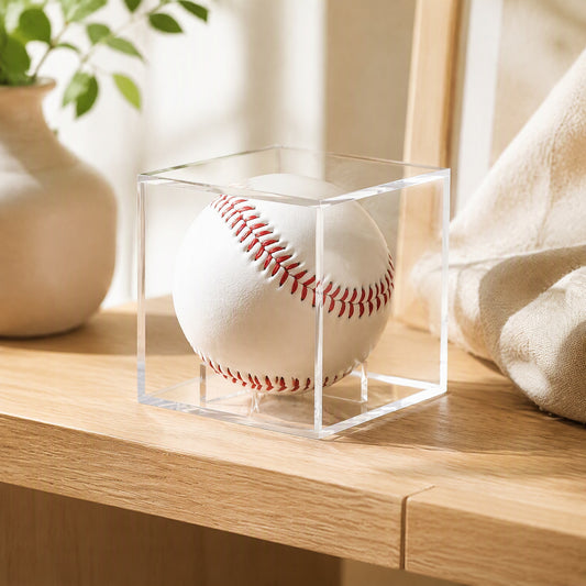 Ballvault™ Acrylic Baseball Display Box in a calm home setting
