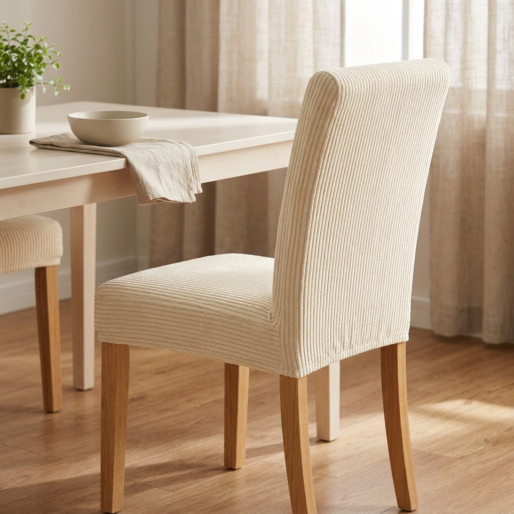 Flannelseat™ Flannel Dining Chair Cover in a calm home setting