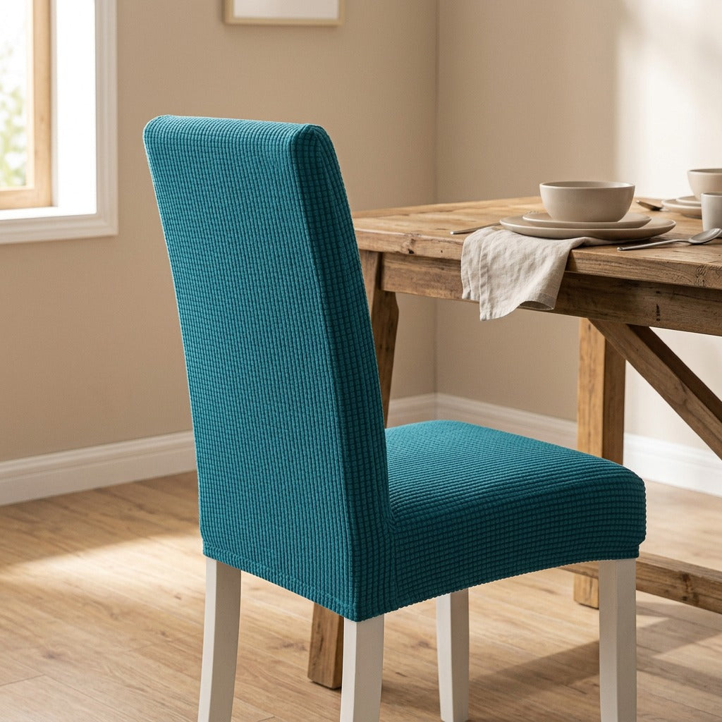 Flannelseat™ Flannel Dining Chair Cover, styled close view
