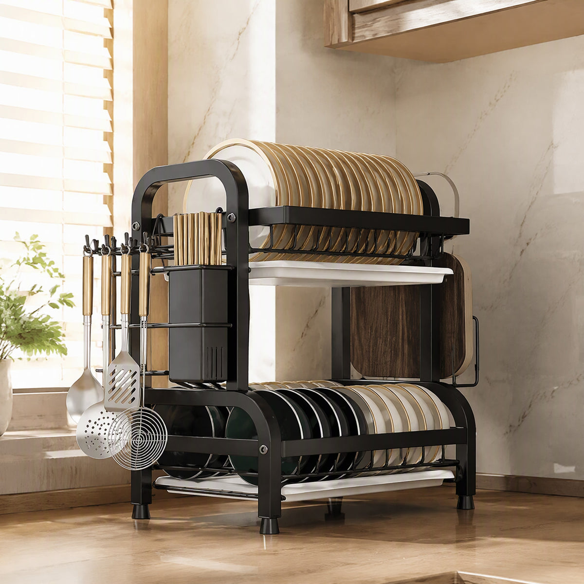 Panstack™ Carbon Steel Kitchen Storage Rack, styled close view