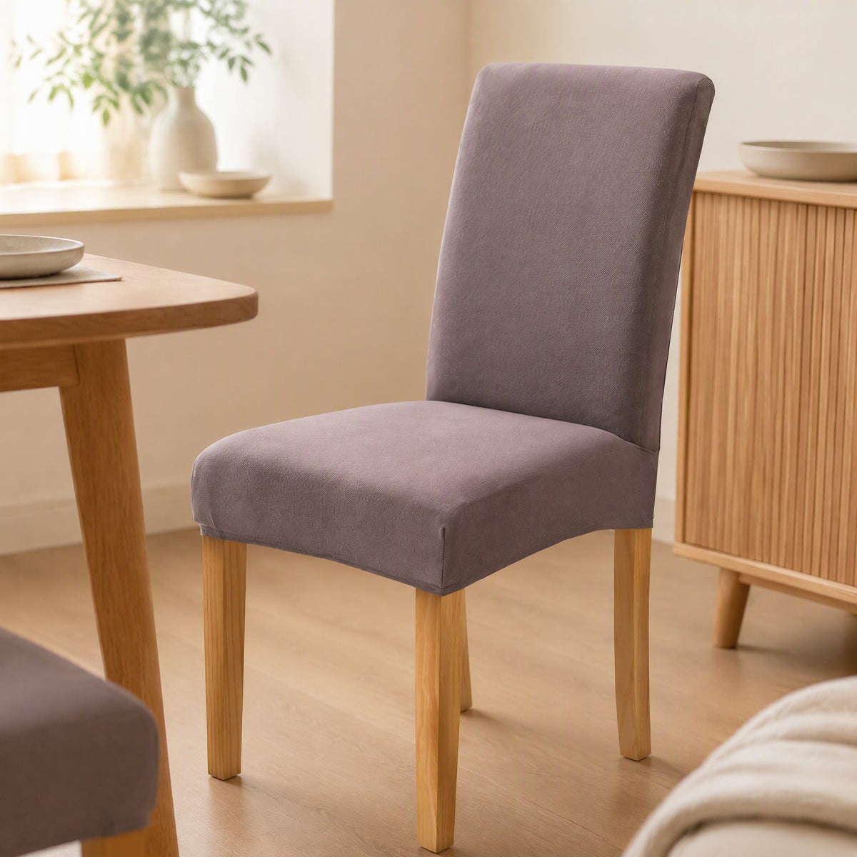 Seatsoft™ Polyester Dining Chair Cover, styled close view