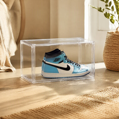Shoehold™ Plastic Shoe Storage Box in a calm home setting