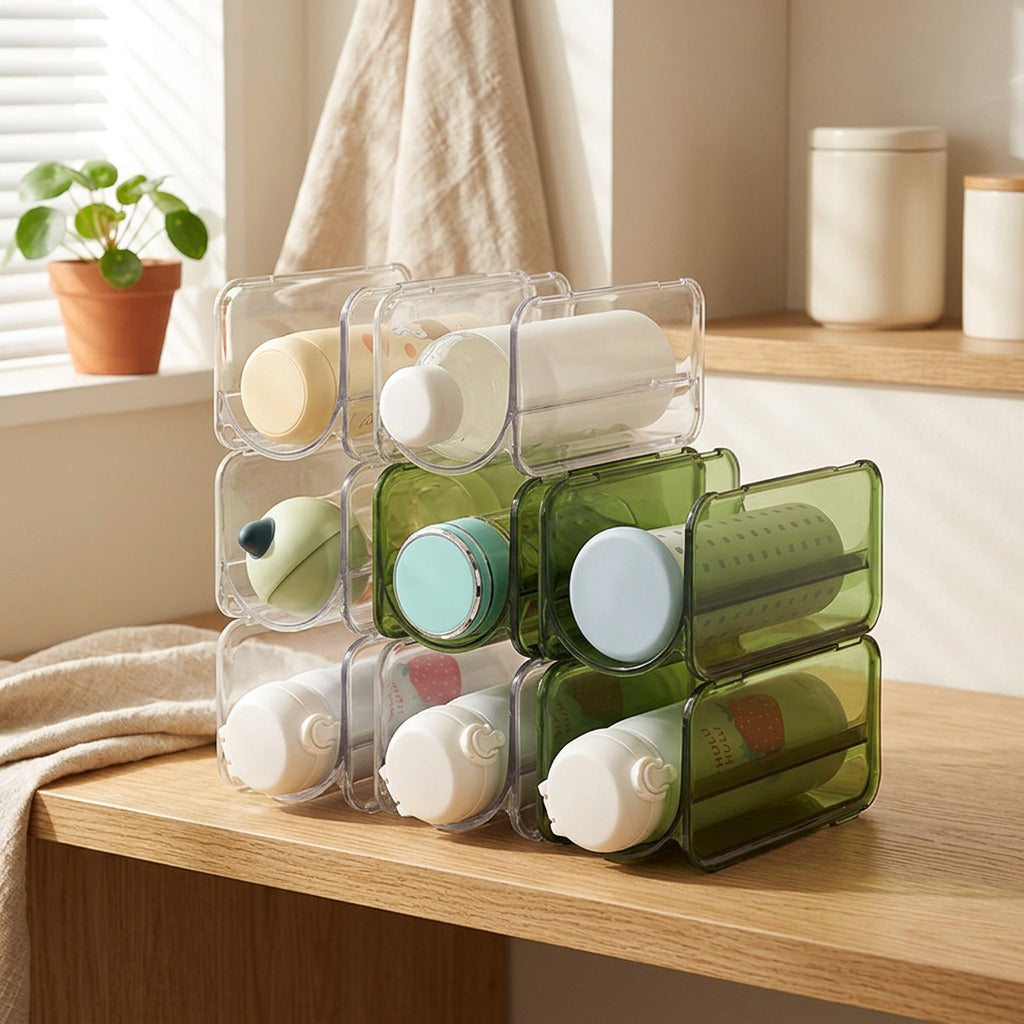 Cuprack™ Transparent Plastic Cup Storage Rack in a calm home setting