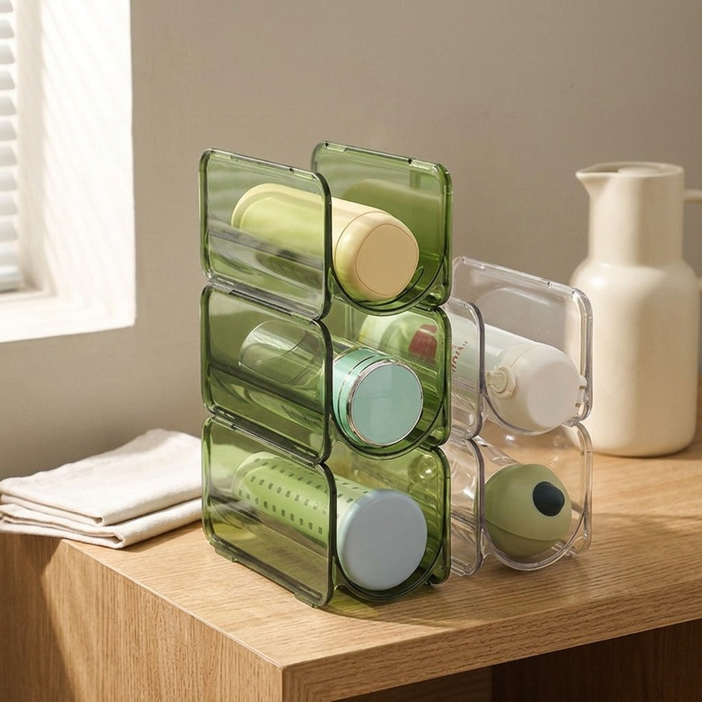 Cuprack™ Transparent Plastic Cup Storage Rack, styled close view