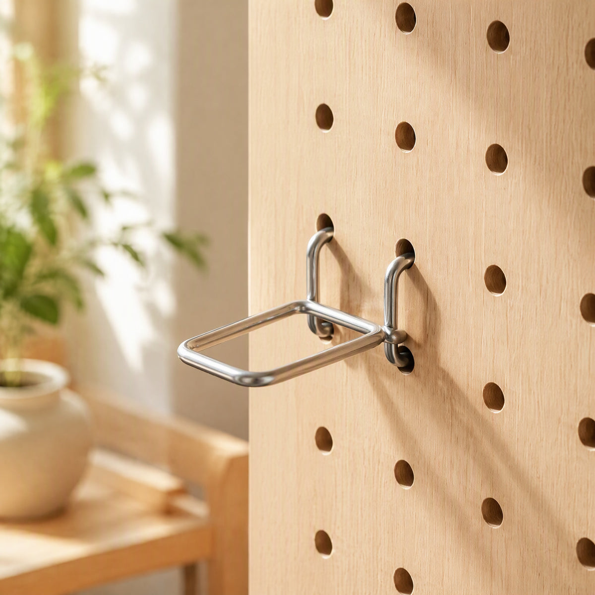Platehook™ Stainless Steel Perforated Plate Hook in a calm home setting