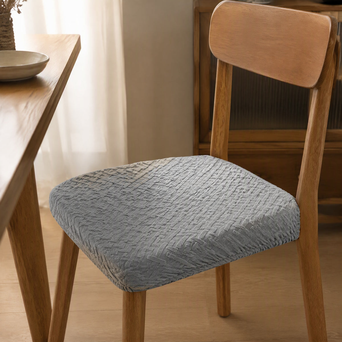 Seatweave™ Polyester T-Shape Dining Chair Cover, styled close view