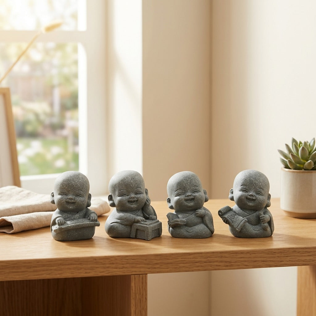 Monkcalm™ Resin Monk Home Decoration in a calm home setting