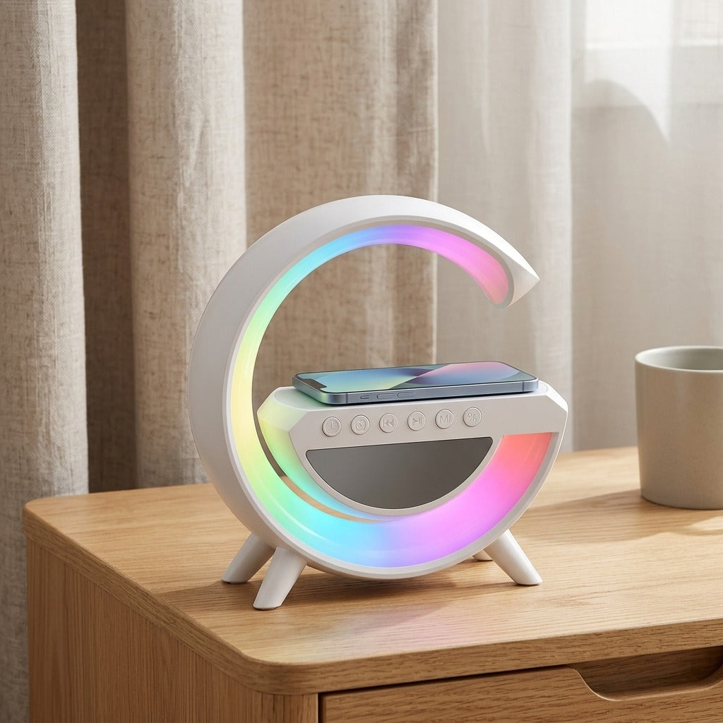 Glowwake™ Bluetooth Speaker With Alarm Clock And Light, styled close view