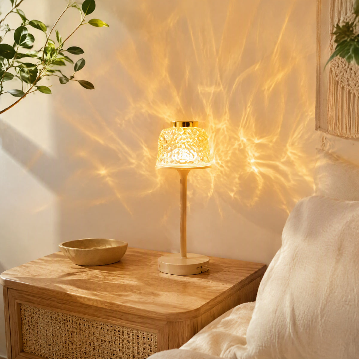 Ripplebeam™ Water Ripple Table Lamp in a calm home setting