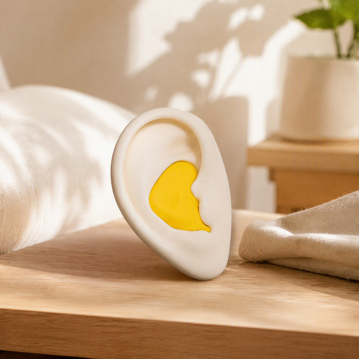 Moldmute™ Moldable PVC Noise-Reducing Earplugs in a calm home setting