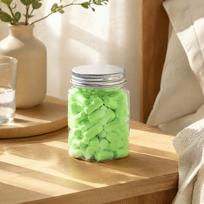 Quietpuff™ Memory Foam Earplugs in a calm home setting