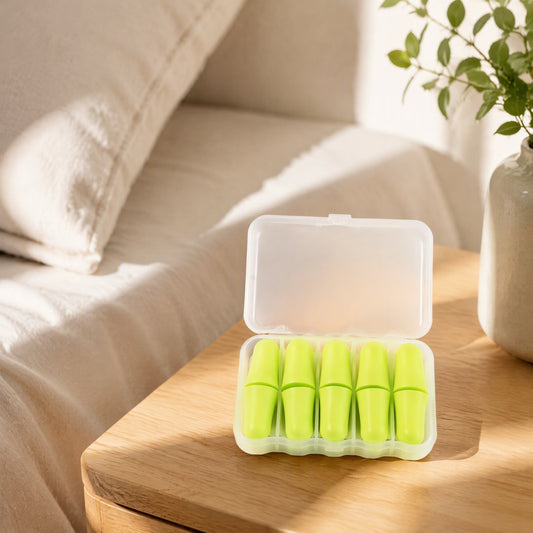 Dreammuffle™ Noise Reduction Sleep Earplugs in a calm home setting