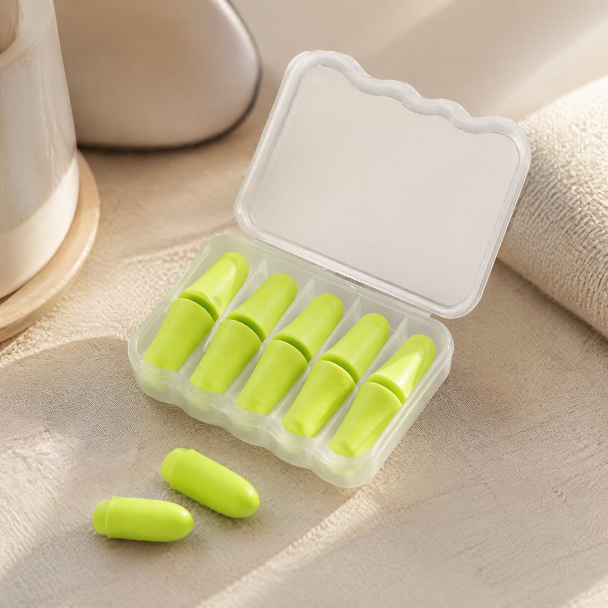 Dreammuffle™ Noise Reduction Sleep Earplugs, styled close view