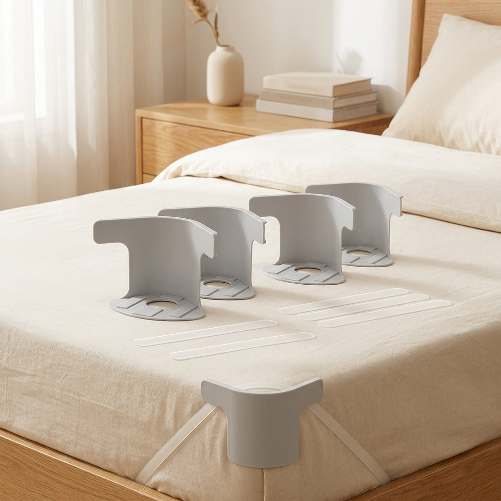 Staytuck™ Non-Slip Bed Sheet Fasteners in a calm home setting
