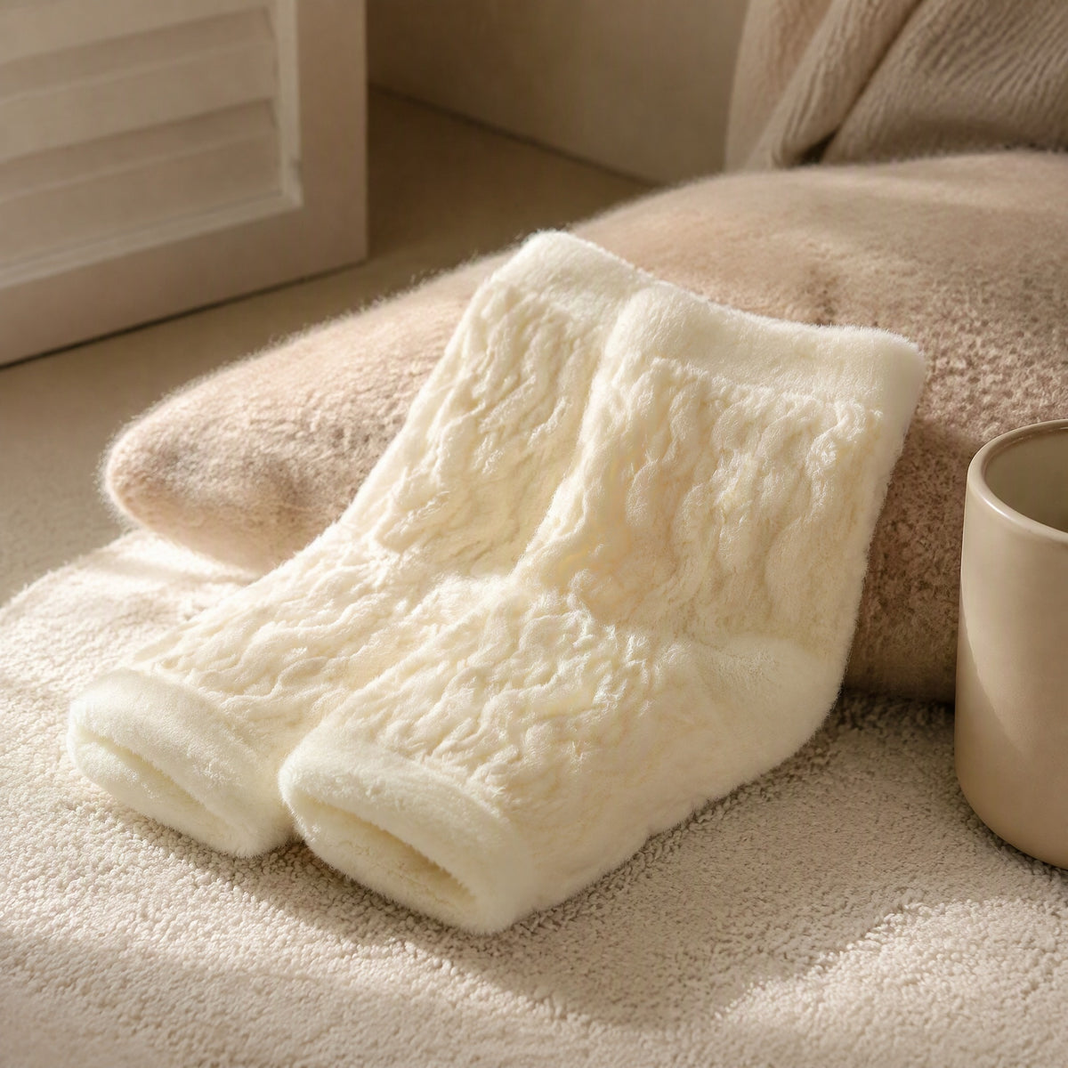 Fleecehug™ Coral Fleece Mid-Calf Socks, styled close view
