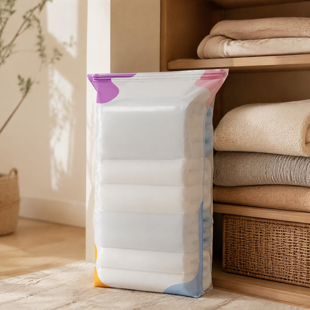 Cubeseal™ Three-Dimensional Vacuum Storage Bags, styled close view