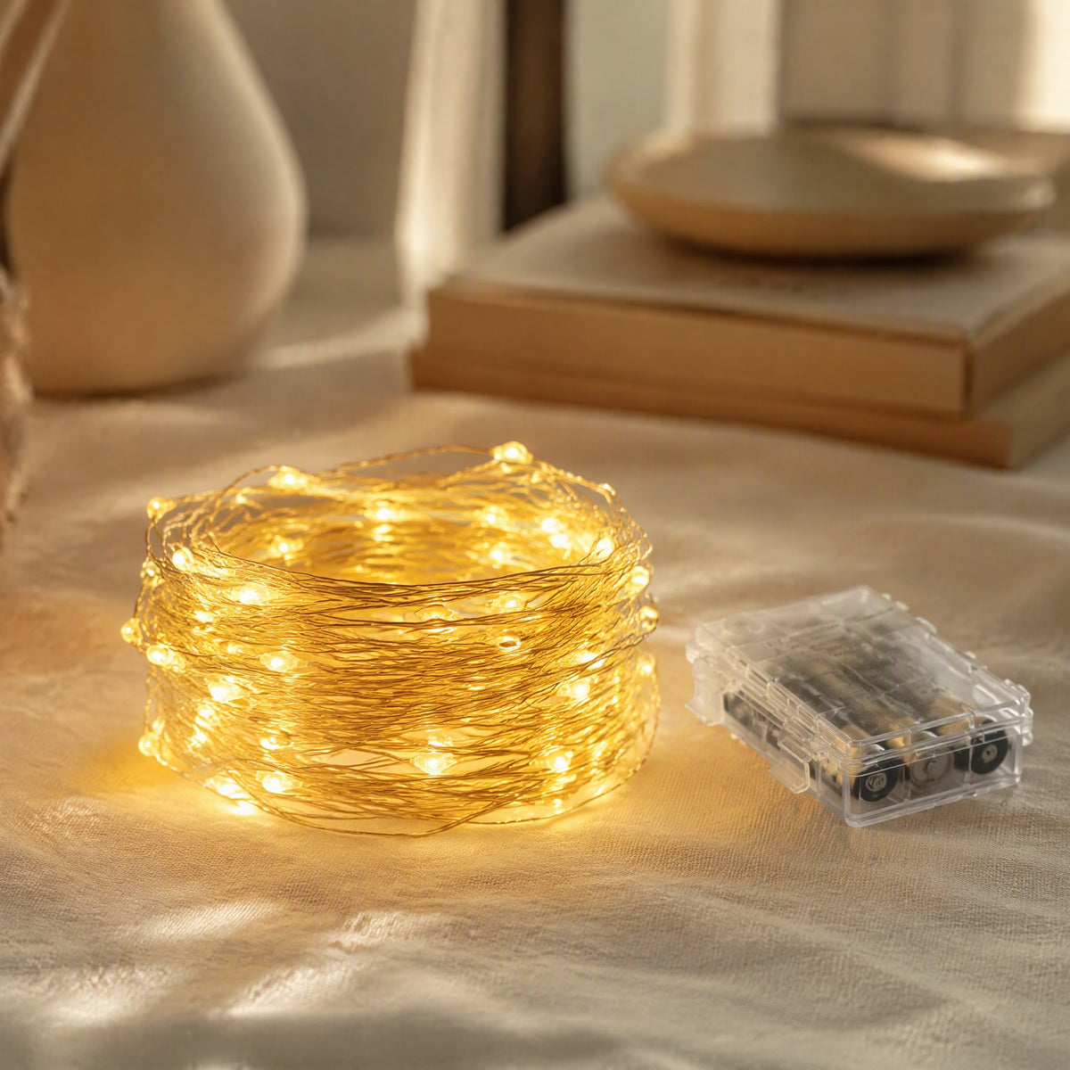 Soltwine™ Copper Wire Solar String Lights, styled close view