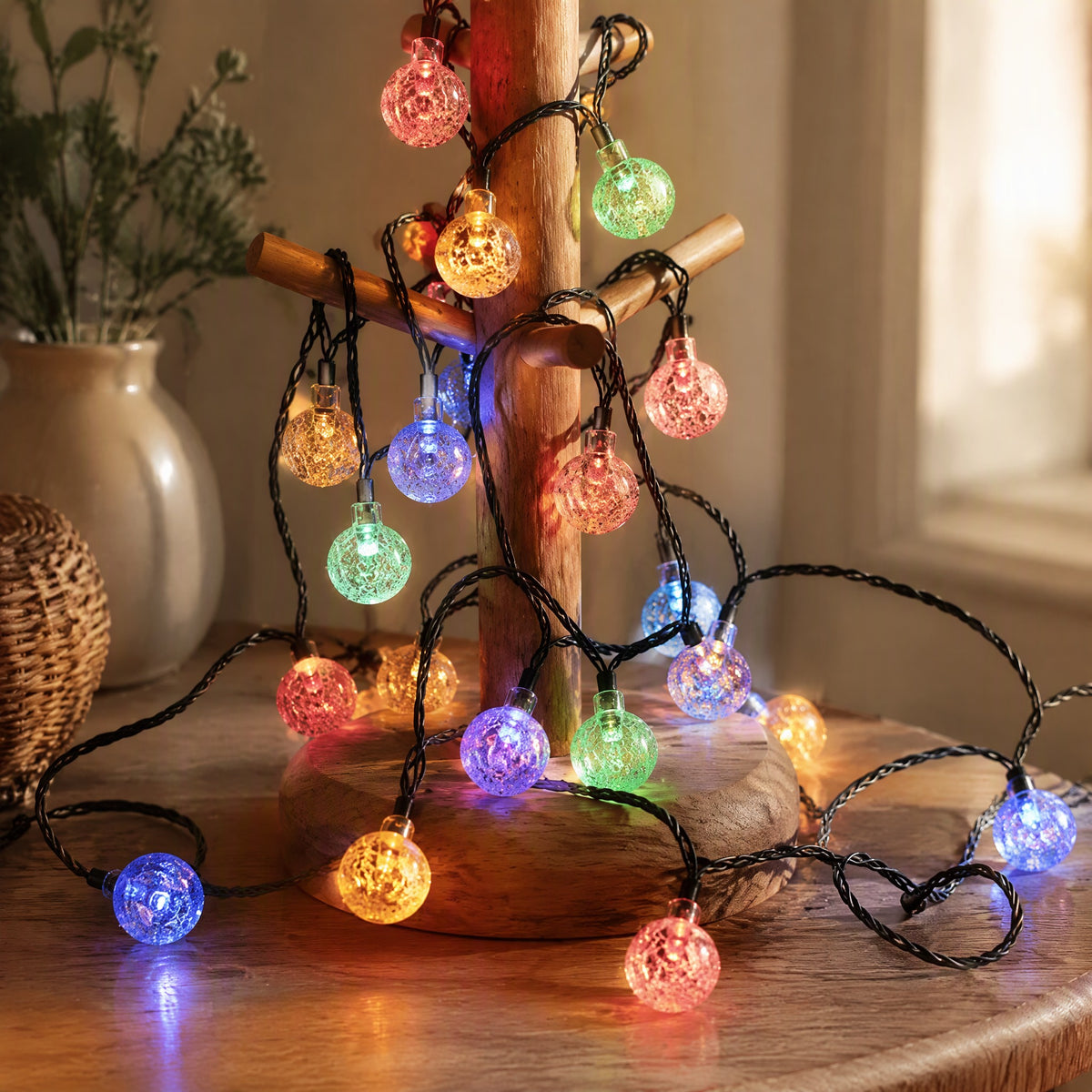 Sungleam™ Solar Crystal Ball Light String, styled close view