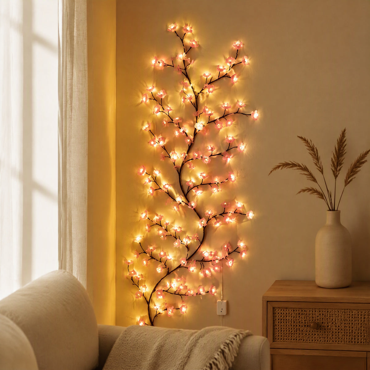 Petalvine™ Cherry Blossom Vine Light String, styled close view