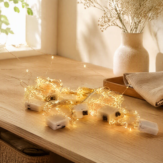 Wireglimmer™ Copper Wire String Lights in a calm home setting