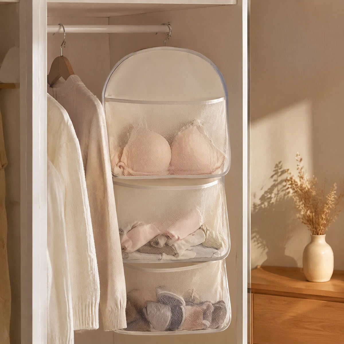 Pandanest™ Panda Mesh Hanging Storage Organizer, styled close view