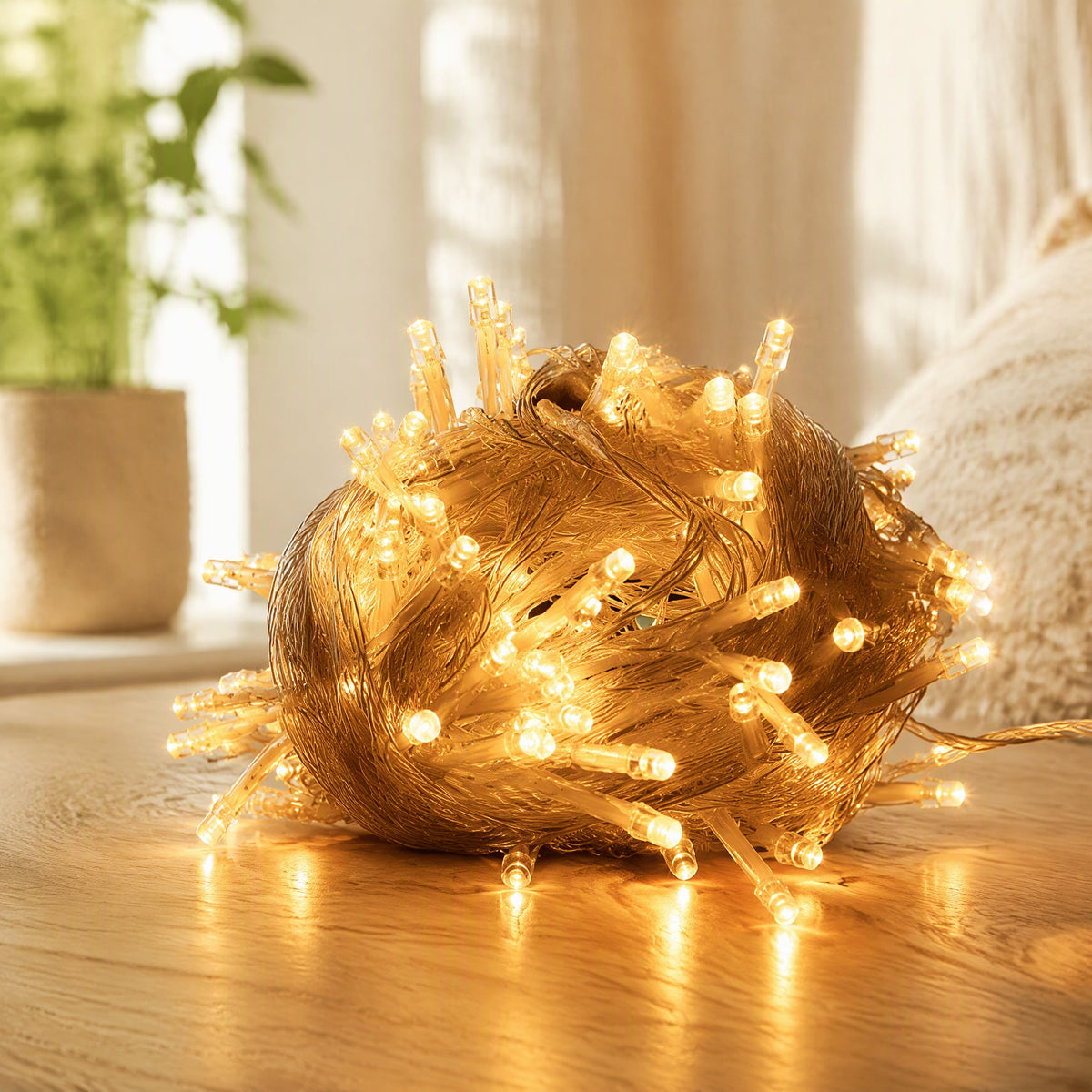 Glowpine™ PVC LED Christmas String Lights in a calm home setting