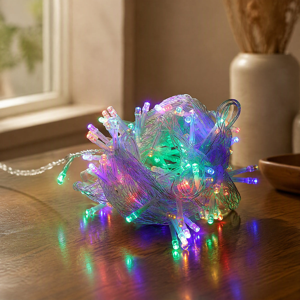 Glowpine™ PVC LED Christmas String Lights, styled close view