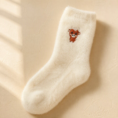 Mooheel™ Cartoon Cow Mid-Calf Socks, material and detail close-up