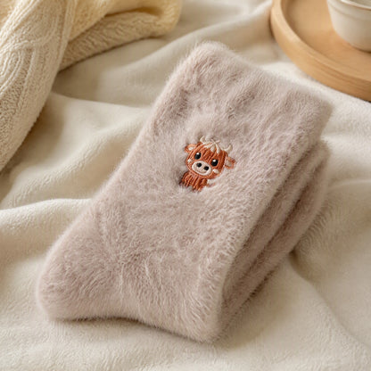 Mooheel™ Cartoon Cow Mid-Calf Socks, styled close view