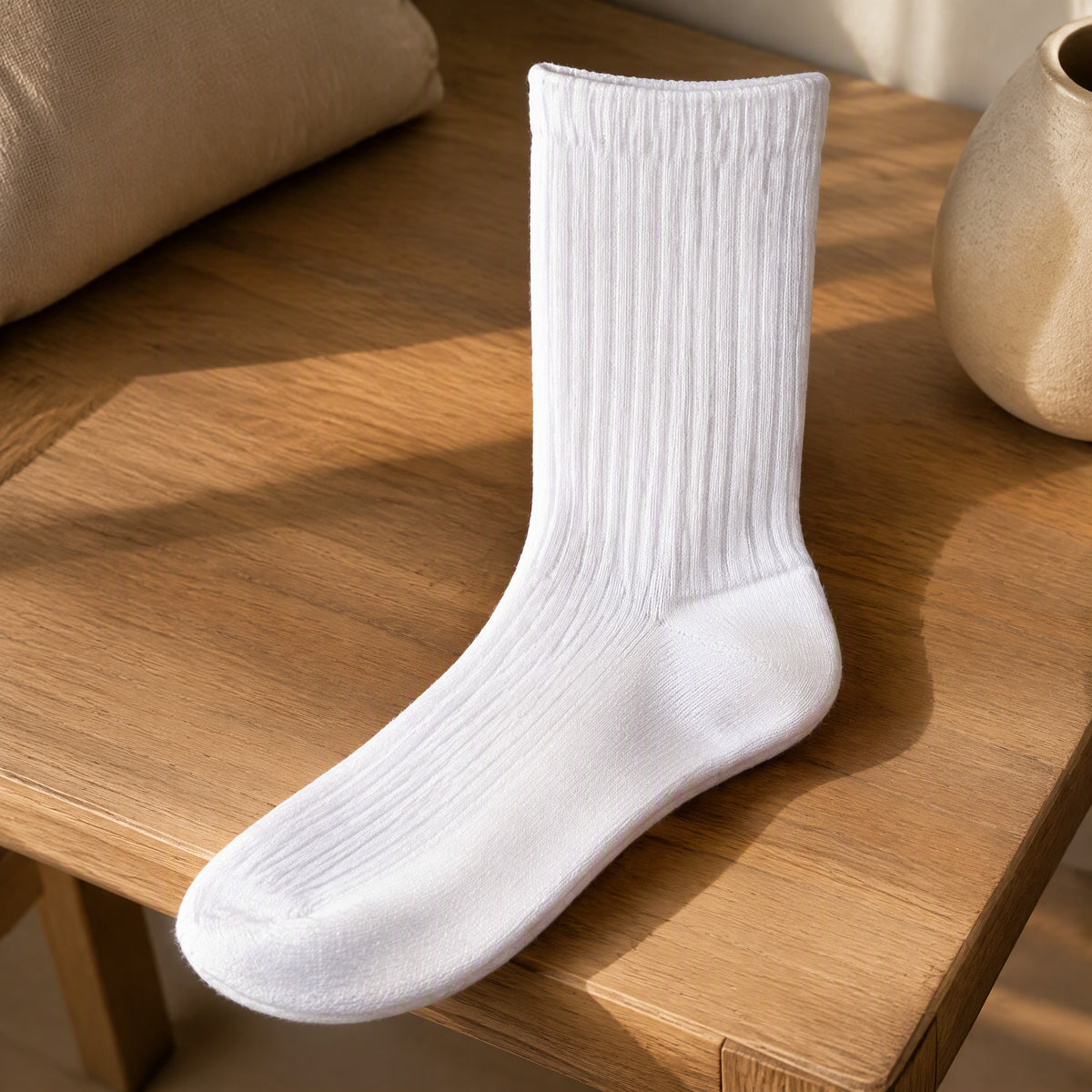 Cottoncourt™ White Mid-Calf Cotton Sports Socks, styled close view