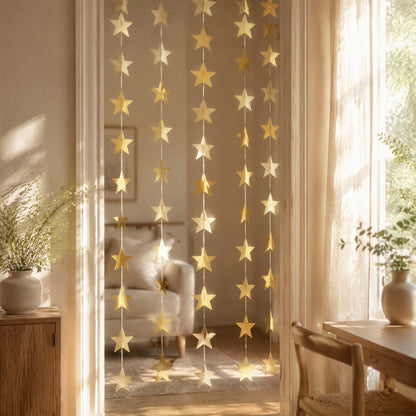Starfold™ Paper Star Garland Decoration in a calm home setting