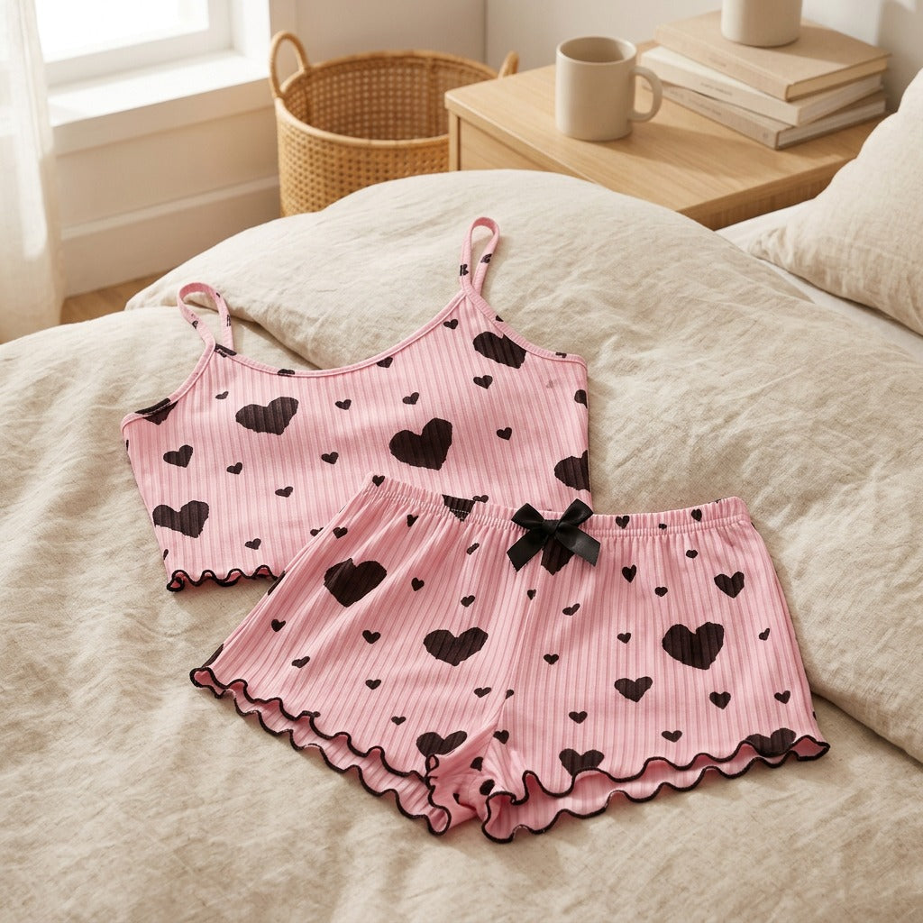 Heartnap™ Heart Print Camisole Pajama Set, styled close view