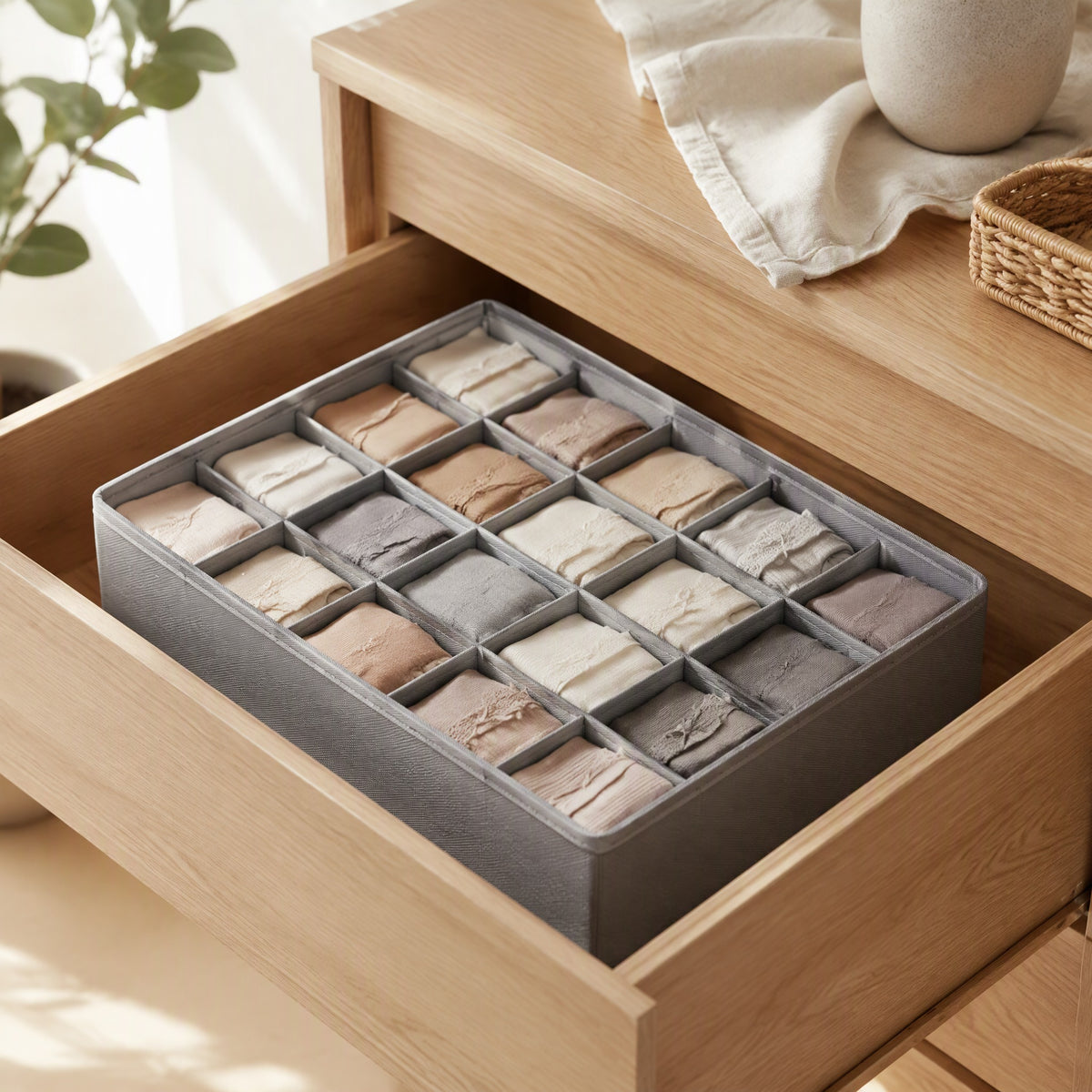 Softslot™ Non-Woven Underwear Storage Box in a calm home setting