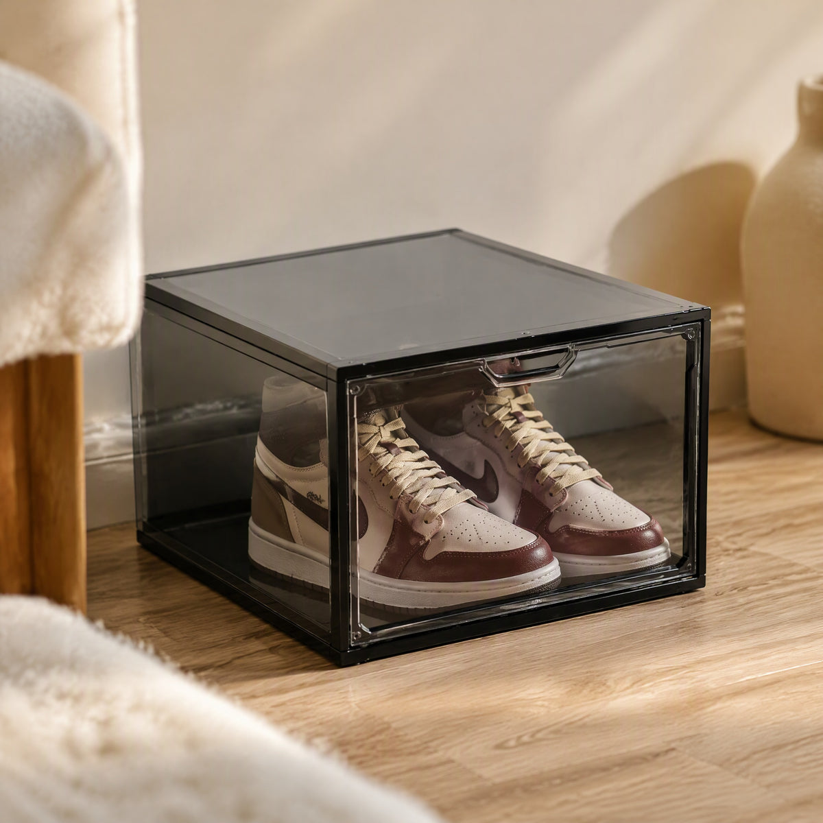 Shoeflex™ Foldable Plastic Shoe Storage Box, styled close view