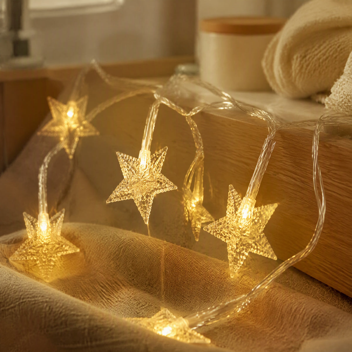 Starlace™ Five-Pointed Star LED Light String, styled close view